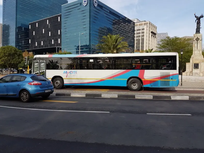 A public bus on the Foreshore in Cape Town near the TransportPlus depot